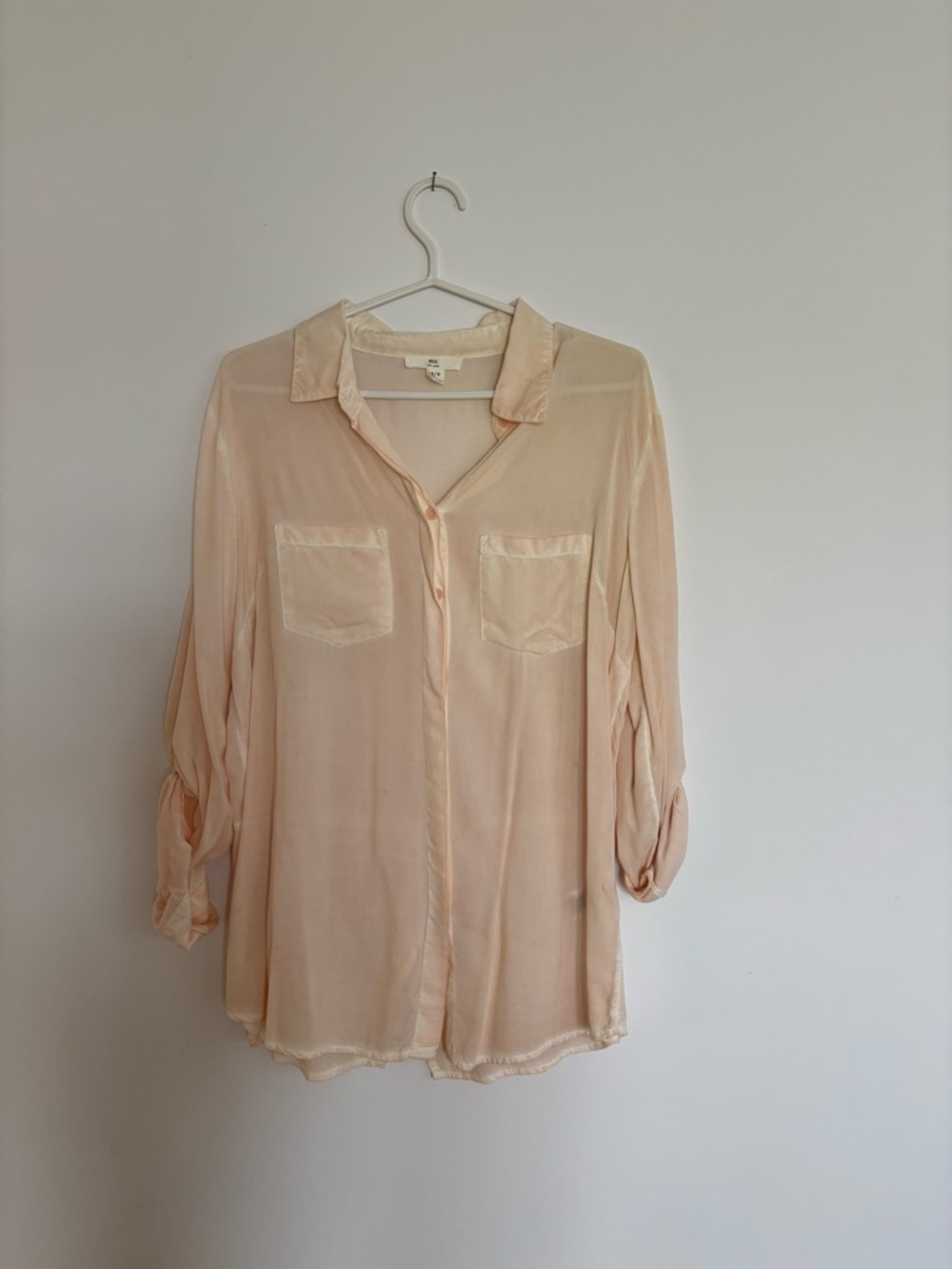 BLL New York  Sheer Pale Peach Button-Down Blouse